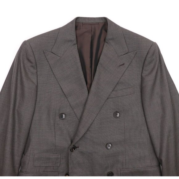 Ralph Lauren Purple Label Suit 42L Brown/Tan Birdseye Double Breasted Wool - Picture 3 of 16